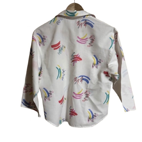 Vintage 90s Taco Bell White Multi Color Abstract Print Button Down Shirt Size 10 - Picture 3 of 6